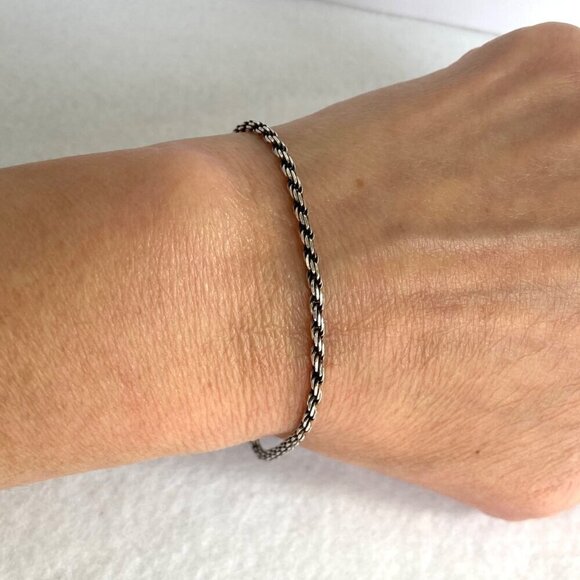Italian Sterling Silver 925 Italy Dainty 2MM Twisted Rope Chain Bracelet 8” - Picture 16 of 16